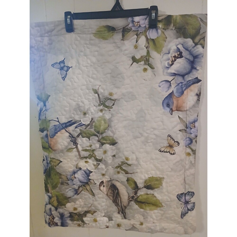 Country Cottage Quilted Pillow Sham with Floral & Bird Design 20"x26"